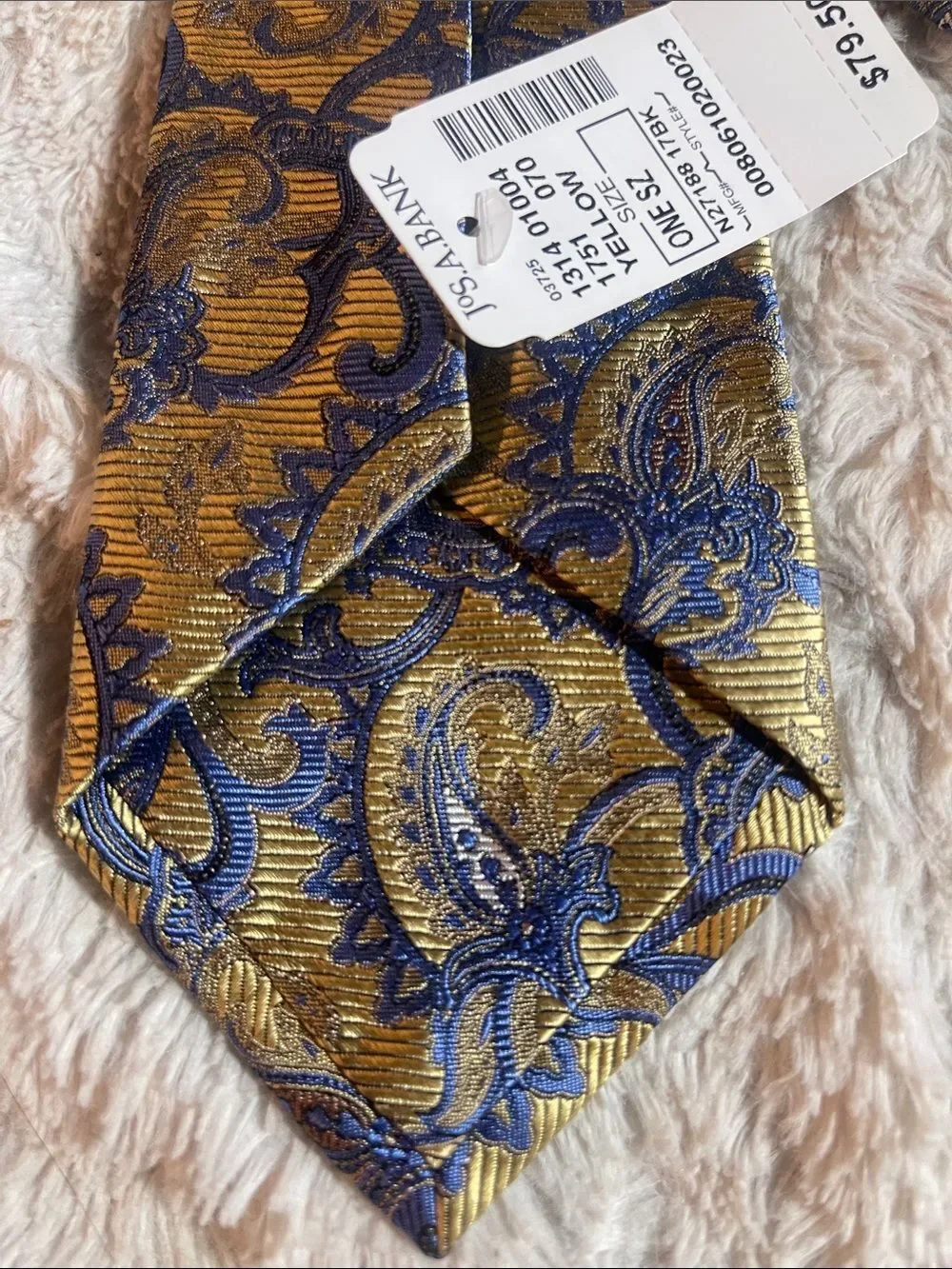 JoS A Bank  Gold and Blue Paisley Men's Tie nwt